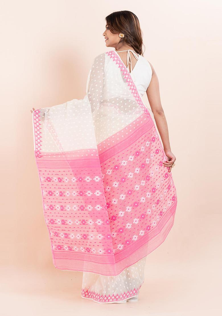 White Jamdani Cotton Saree (Without Blouse)