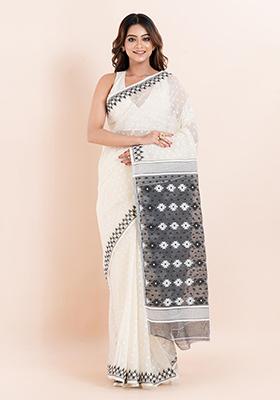 White Jamdani Cotton Saree (Without Blouse)