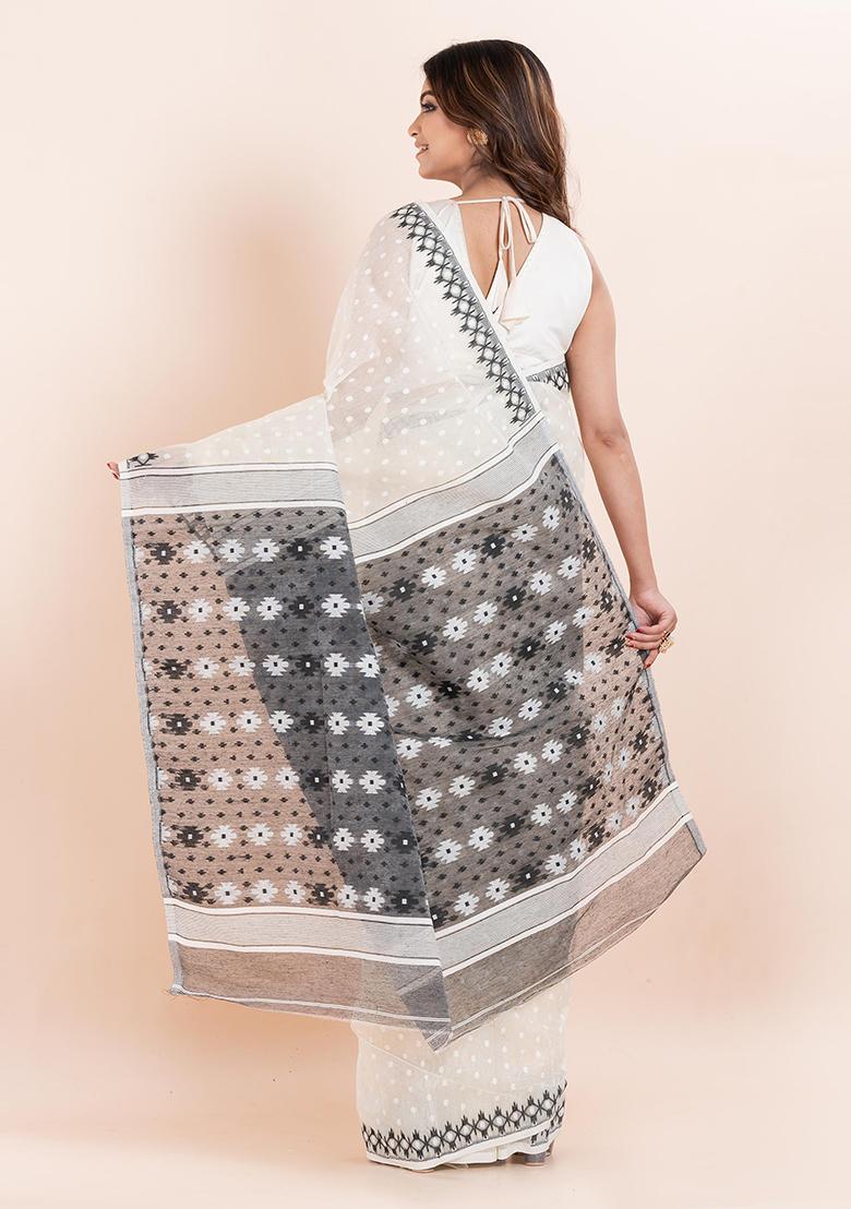 White Jamdani Cotton Saree (Without Blouse)
