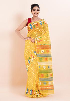 Yellow Jamdani Cotton Saree (Without Blouse)