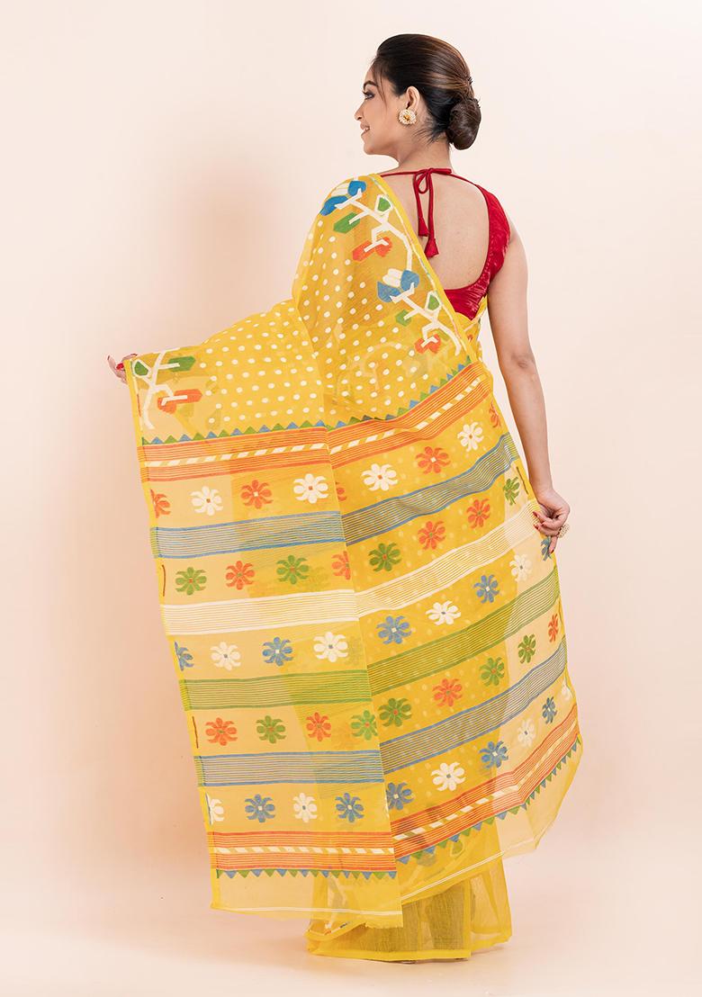 Yellow Jamdani Cotton Saree (Without Blouse)