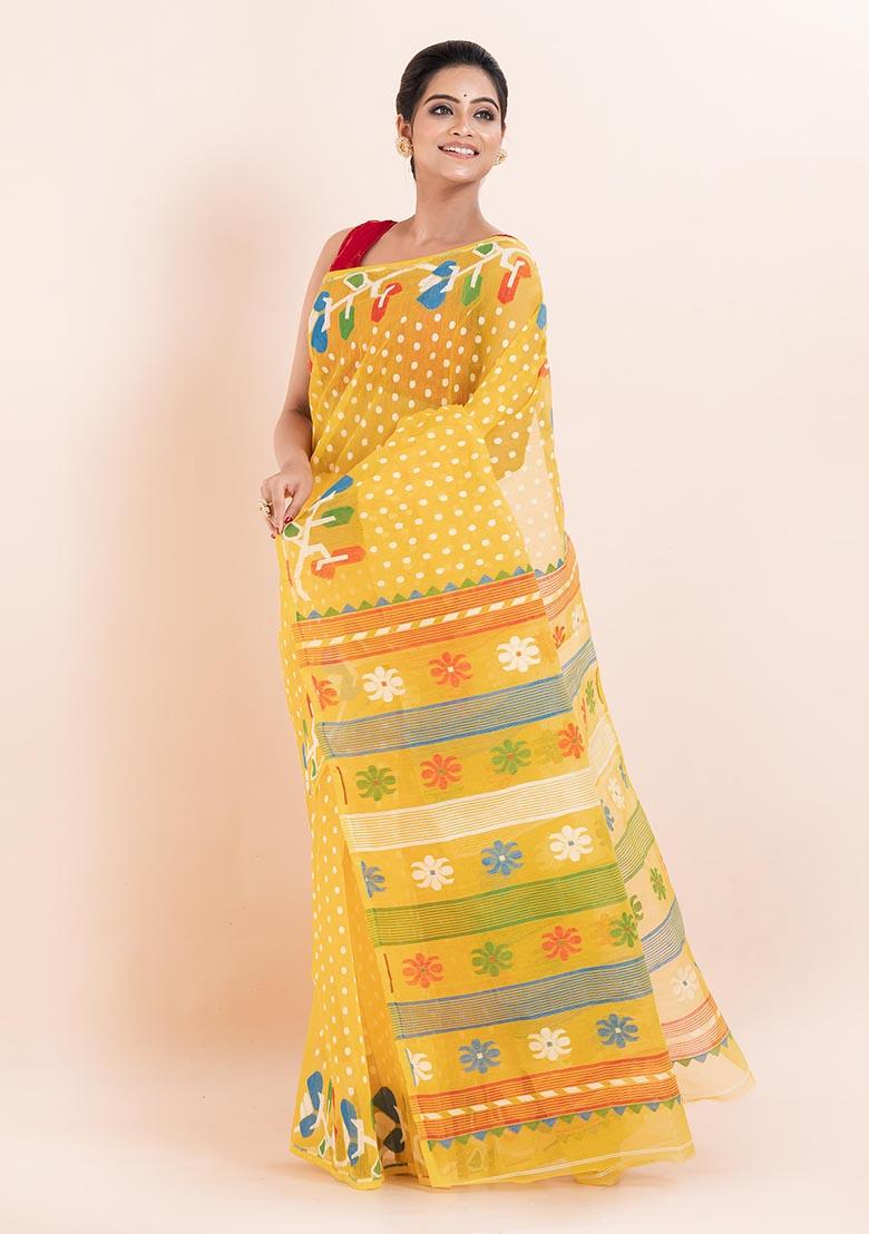 Yellow Jamdani Cotton Saree (Without Blouse)