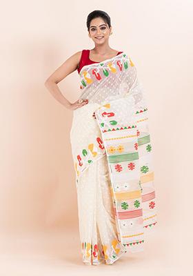 White Jamdani Cotton Saree (Without Blouse)