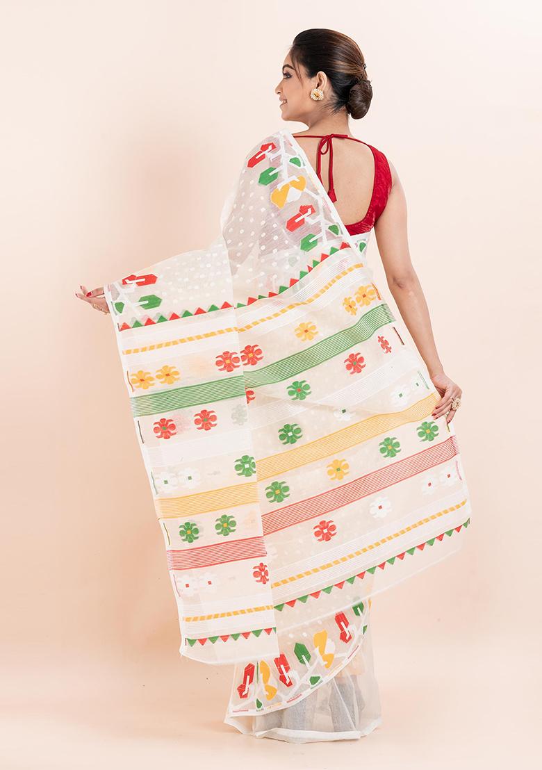 White Jamdani Cotton Saree (Without Blouse)