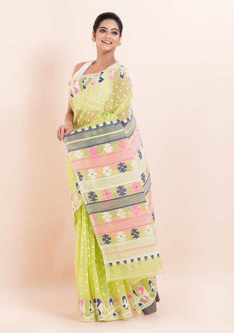 Green Jamdani Cotton Saree (Without Blouse)