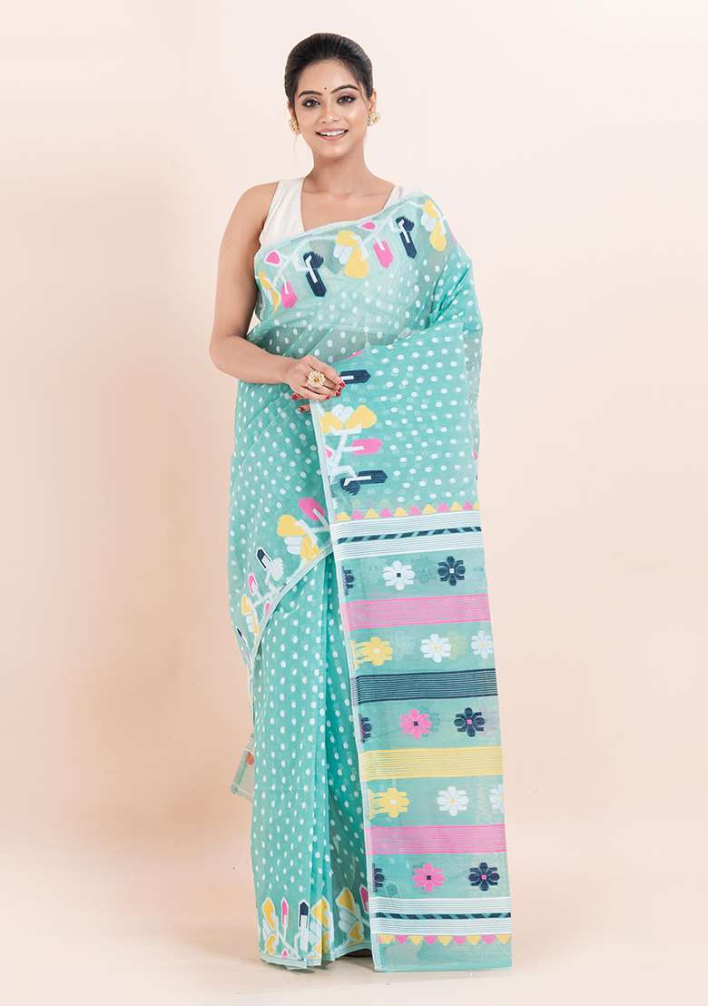 Multicolour Jamdani Cotton Saree (Without Blouse) - Indya