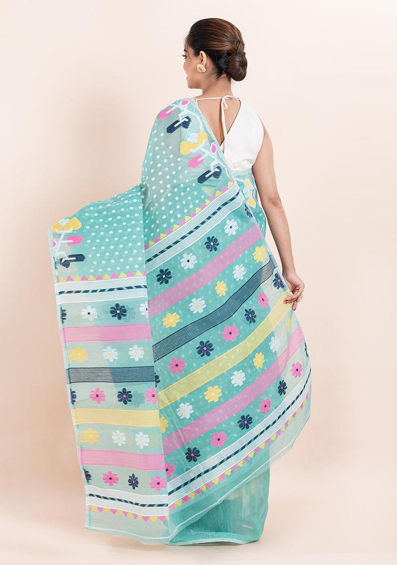 Multicolour Jamdani Cotton Saree (Without Blouse)