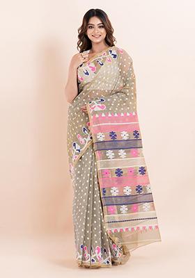 Green Jamdani Cotton Saree (Without Blouse)