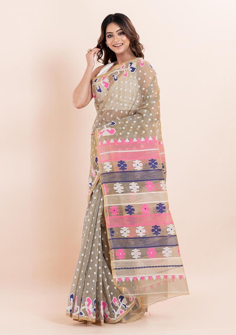 Green Jamdani Cotton Saree (Without Blouse)