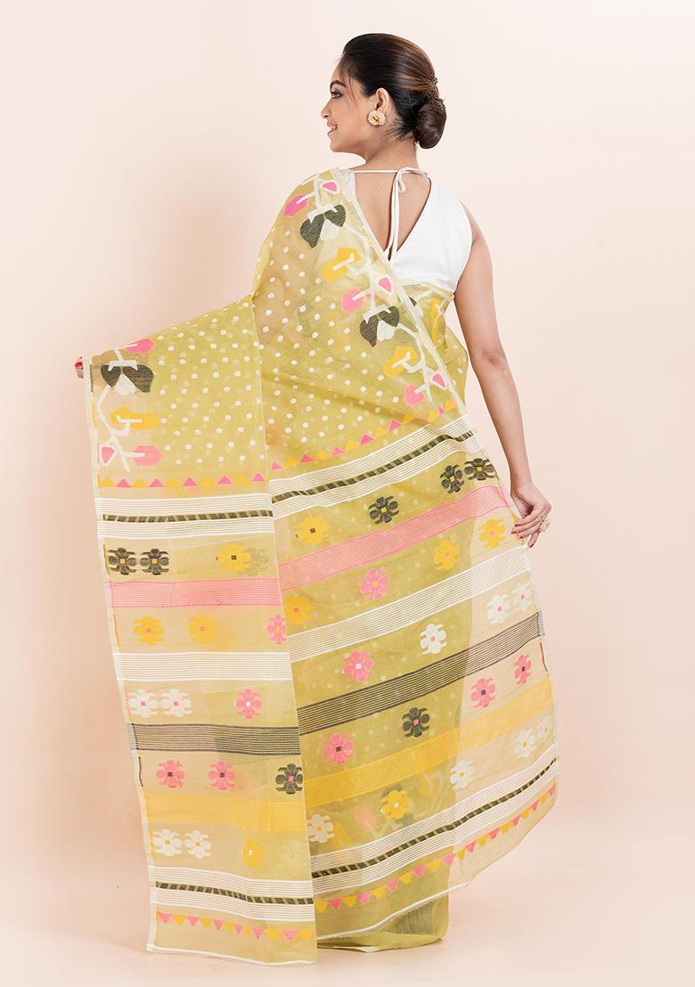 Sea Green Jamdani Cotton Saree (Without Blouse)