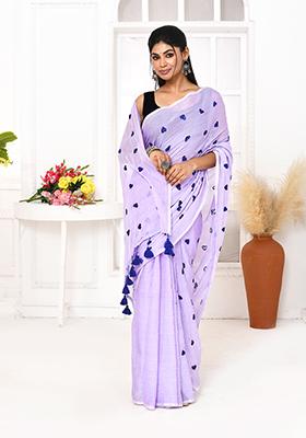 Light Lavender Embroidered Cotton Saree