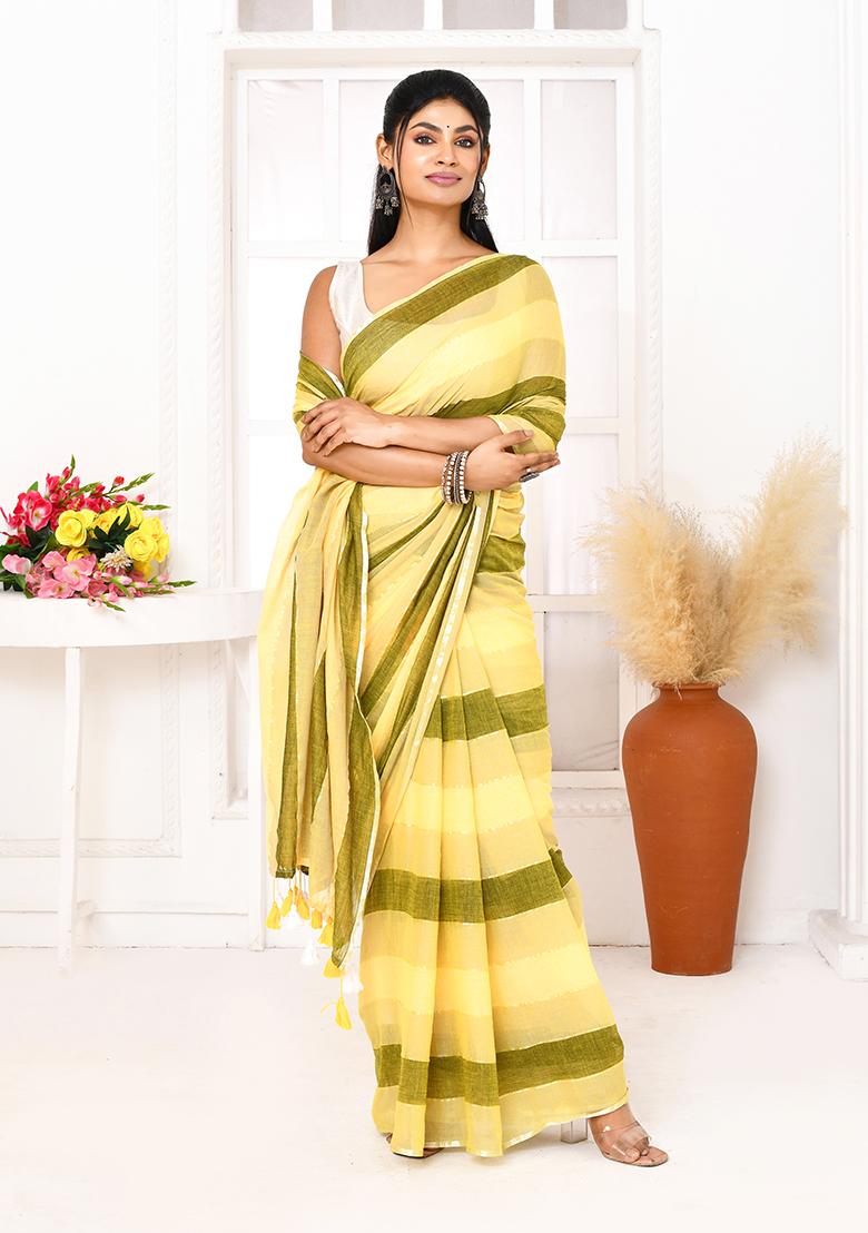 Multi Striped Cotton Saree - Indya
