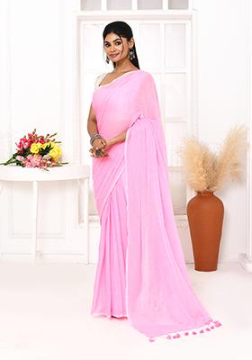 Pink Solid Cotton Saree