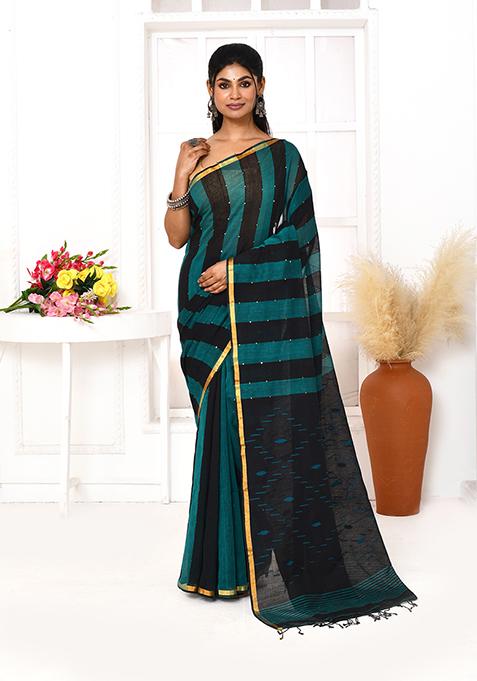 Black Embroidered Cotton Saree