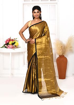 Gold Embroidered Cotton Saree