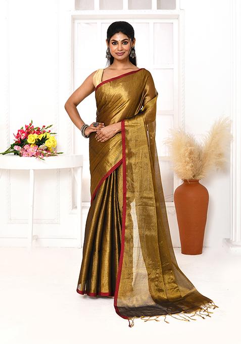 Gold Embroidered Cotton Saree