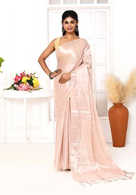 Peach Embroidered Cotton Saree