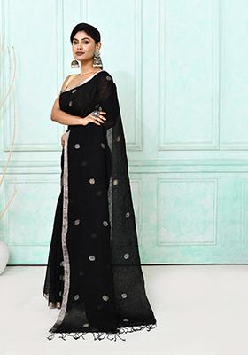Black Embroidered Linen Saree