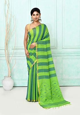 Green Embroidered Cotton Saree