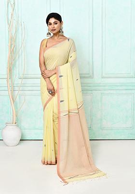 Cream Embroidered Cotton Saree