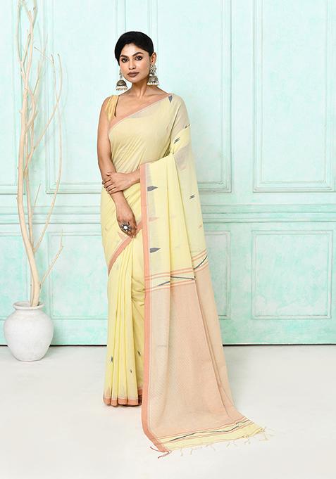 Cream Embroidered Cotton Saree
