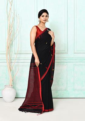 Black Embroidered Cotton Saree