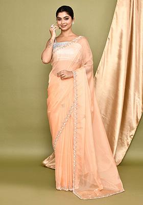 Peach Embroidered Organza Saree