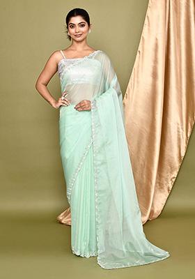 Green Embroidered Organza Saree