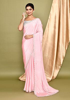 Pink Embroidered Silk Saree