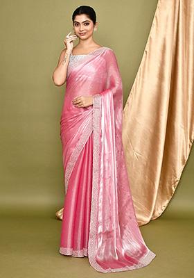 Pink Embroidered Organza Saree