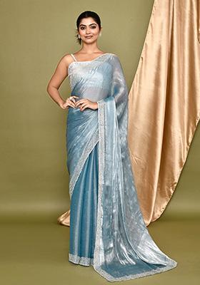 Blue Embroidered Organza Saree