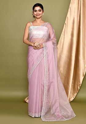 Purple Embroidered Organza Saree