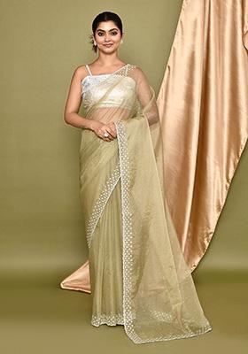 Olive Embroidered Organza Saree