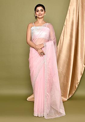 Pink Embroidered Organza Saree
