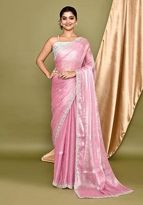 Pink Embroidered Organza Saree