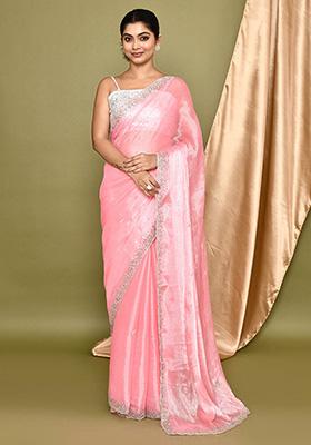 Pink Embroidered Organza Saree