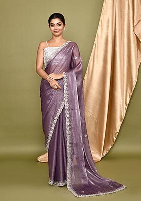 Violet Embroidered Organza Saree