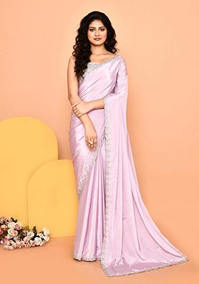 Pink Embroidered Silk Saree