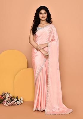 Peach Embroidered Silk Saree