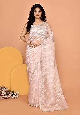 Pink Embroidered Organza Saree