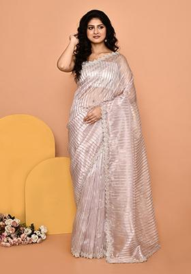 Lavender Embroidered Organza Saree