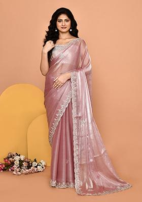 Pink Embroidered Silk Saree