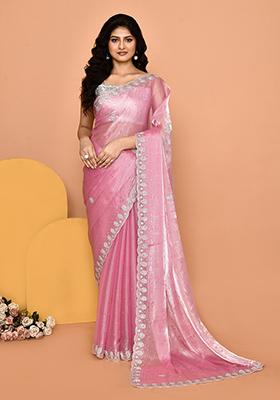 Pink Embroidered Silk Saree