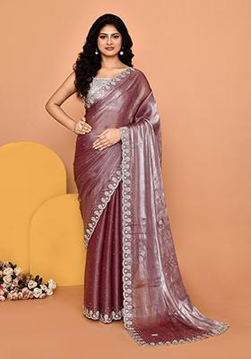 Fawn Yellow Embroidered Silk Saree