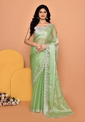 Green Embroidered Silk Saree