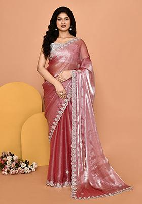 Pink Embroidered Silk Saree