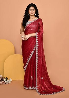 Pink Embroidered Silk Saree