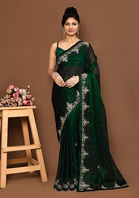 Green Embroidered Georgette  Saree