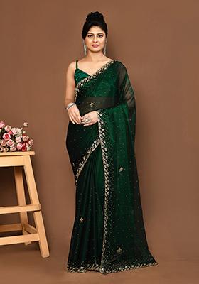 Green Embroidered Georgette  Saree