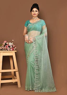Green Embroidered Organza Saree